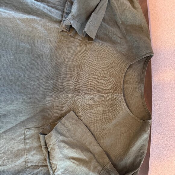 Len. ok 100% linen top Khaki olive green oversized - Picture 7 of 8